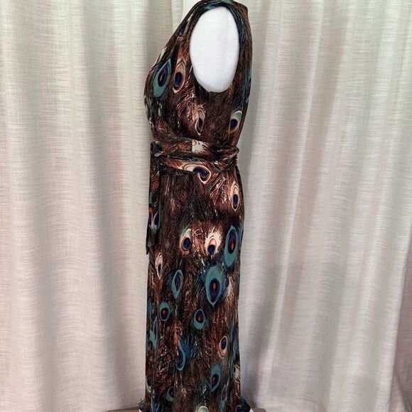 Kasper‎ Womens Sleeveless Maxi Dress Sz Small Peacock Tie Waist Stretch Wedding - Picture 6 of 16